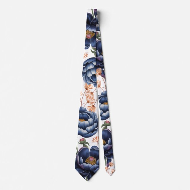 Navy & Burnt Orange Floral Wedding Tie (Front)