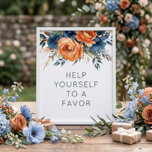 Navy Burnt Orange Florals Favour Sign Wedding