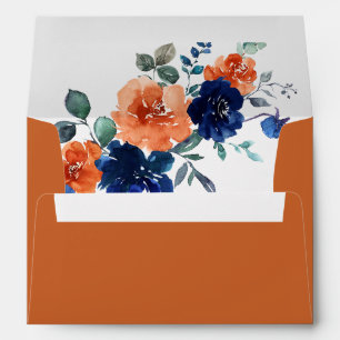 Navy Burnt Orange Rust Fall Wedding Invitation Envelope
