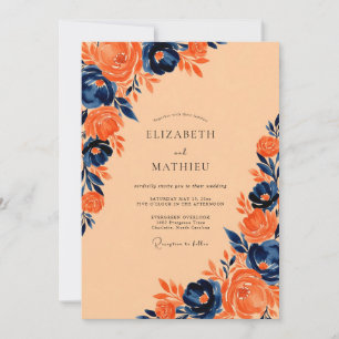 Navy Burnt Orange Striking Autumnal Wedding Invitation