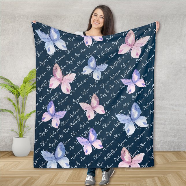 Navy Butterflies Appear When Angels Are Near Fleece Blanket (Creator Uploaded)