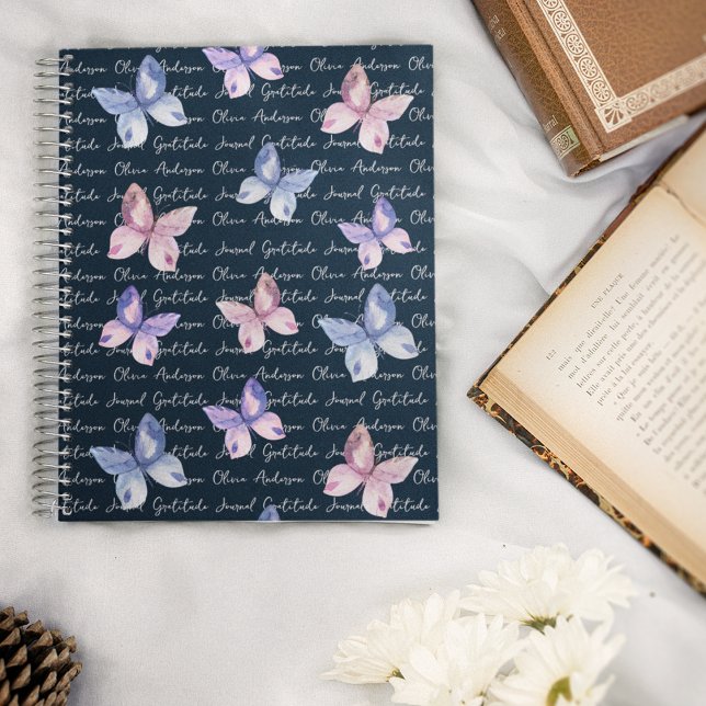 Navy Butterflies Monogram Gratitude Journal (Creator Uploaded)