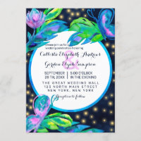 Navy Butterfly Floral Leaves Watercolor Wedding