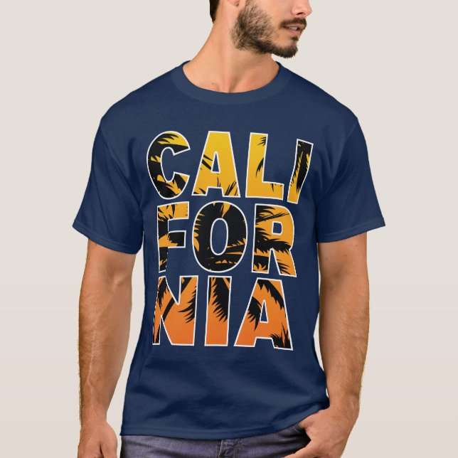Navy California Palm Trees Filled Letters T-Shirt (Front)