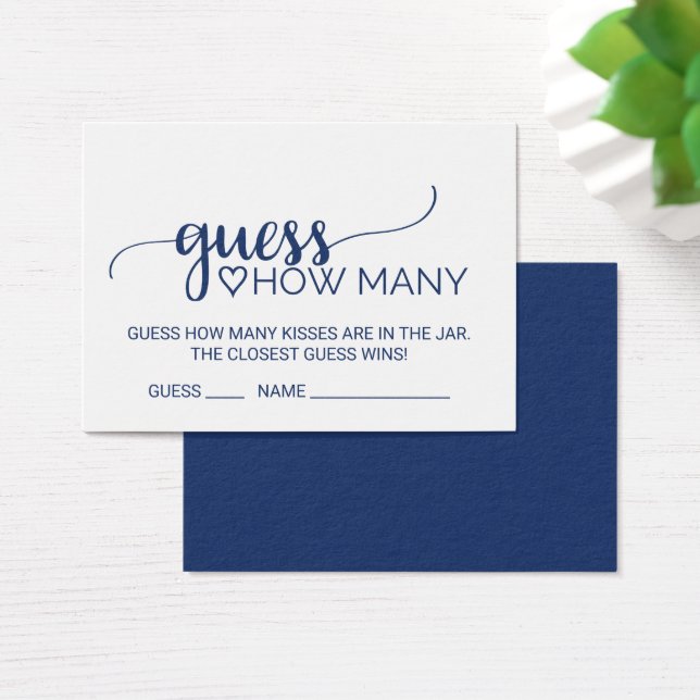 Navy Calligraphy Guess How Many Kisses Game Cards (Desk)