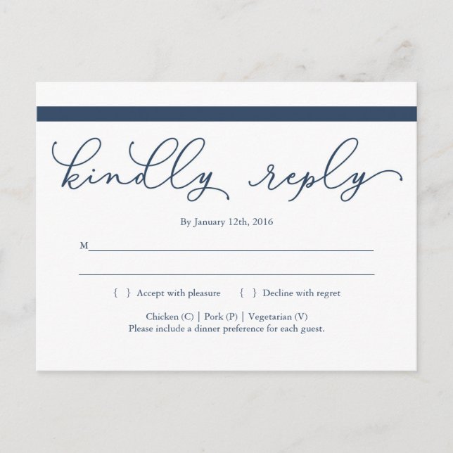 Navy Calligraphy RSVP Postcard (Front)