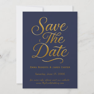 Navy Calligraphy Save the Date Card