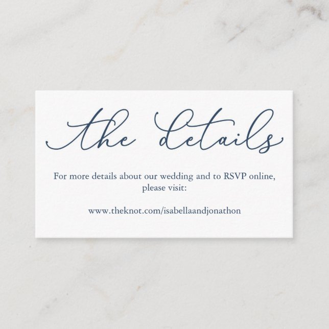 Navy Calligraphy Wedding Website Enclosure Card (Front)