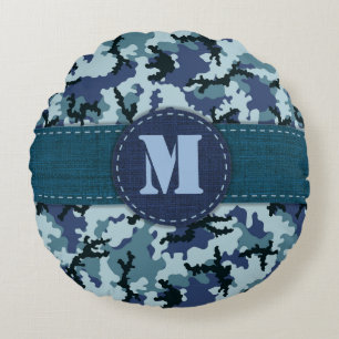 Navy camouflage round cushion
