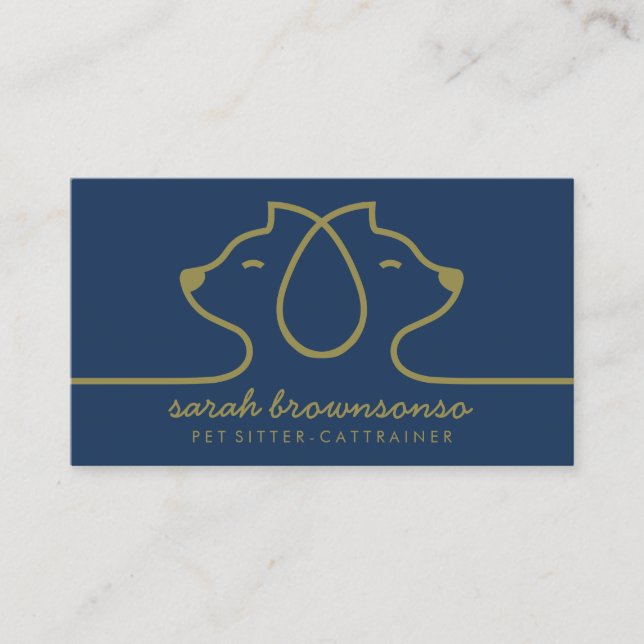 Navy Cat Line Logo Petsitter Veterinary Profession Business Card (Front)
