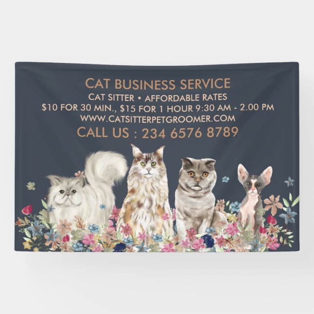 Navy Cat Sitter Pet Banner (Horizontal)