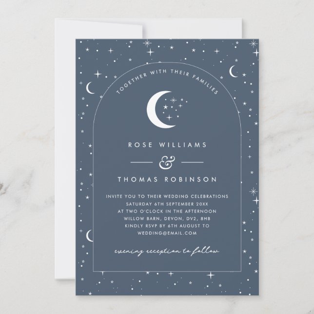 Navy Celestial Arched Wedding Invitation Photo (Front)