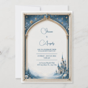 Navy Celestial Castle Gothic Arch Wedding Invitation