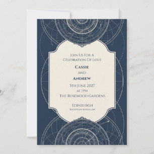 Navy Celestial Chart Wedding Invitation
