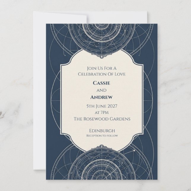 Navy Celestial Chart Wedding Invitation (Front)