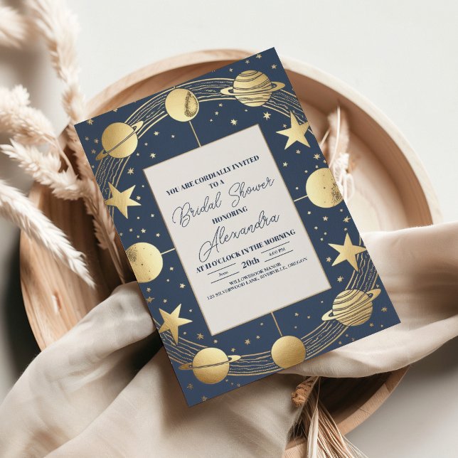 Navy Celestial Crescent Moon Bridal Shower Invitation (Creator Uploaded)