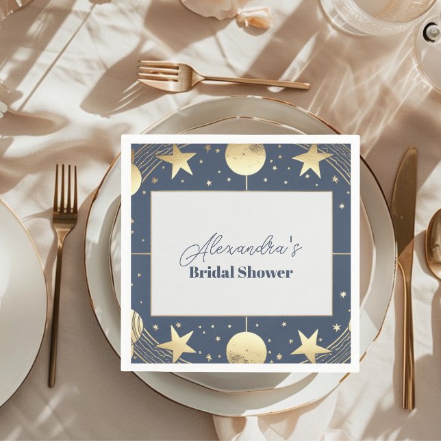 Navy Celestial Crescent Moon Bridal Shower Napkin (Creator Uploaded)