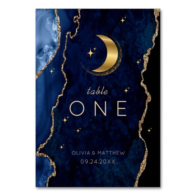 Navy Celestial Gold Wedding  Table Number (Front)