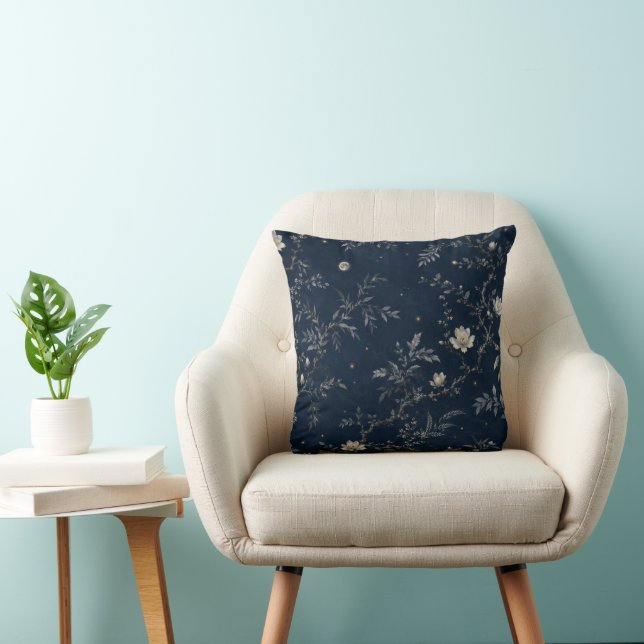 Navy Celestial Midnight Garden Floral Cushion (Chair)