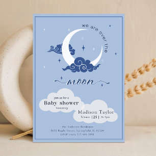 Navy Celestial Moon and Stars Baby Shower Invitation