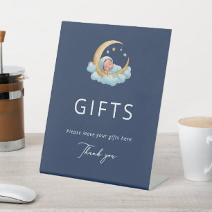 Navy Celestial Moon Baby Shower Gifts Pedestal Sign