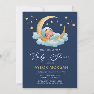 Navy Celestial Moon Baby Stars Baby Shower Invitation