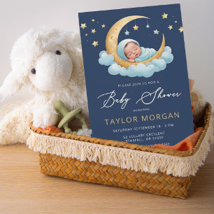 Navy Celestial Moon Baby Stars Baby Shower Invitation
