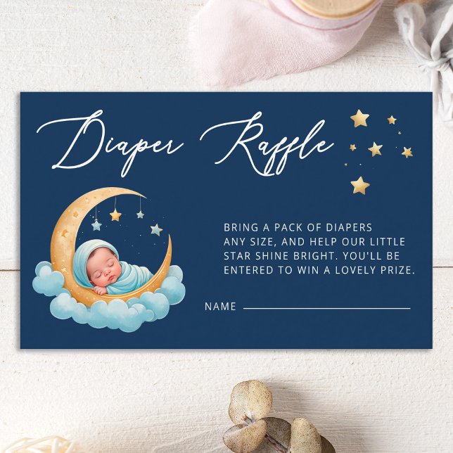 Navy Celestial Moon Baby Stars Diaper Raffle Card (Creator Uploaded)