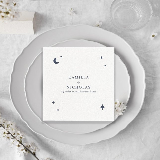 Navy Celestial Star Moon Simple Wedding Napkin (Creator Uploaded)