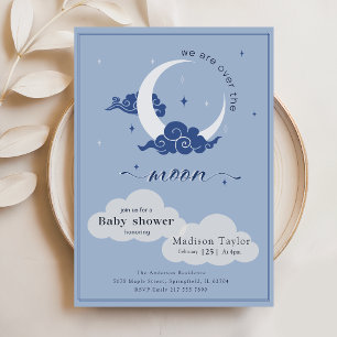 Navy Celestial Stars Over the Moon Baby Shower Invitation