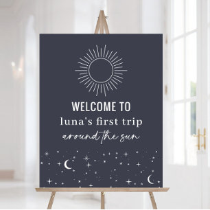 Navy Celestial Sun 1st Birthday Welcome Sign