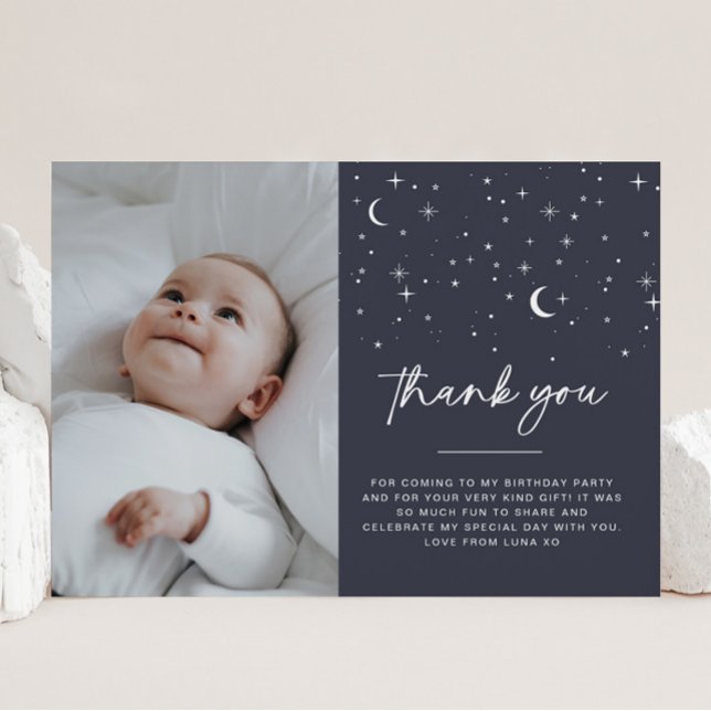 Navy Celestial Sun Photo Thank You Card (Creator Uploaded)