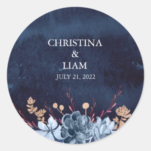 Navy Chalkboard Floral Wedding Sticker Label