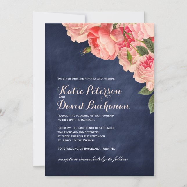 Navy Chalkboard Wedding Invitation (Front)