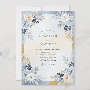 Navy Champagne Berry Wedding Invitation