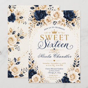 Navy Champagne Sweet Sixteen Invitation