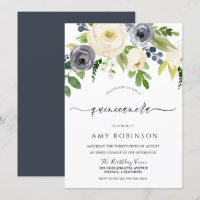 Navy & Champagne Watercolor Flowers Quinceanera