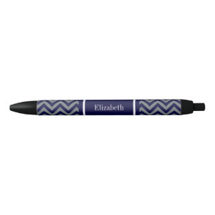 Navy, Charcoal LG Chevron Navy Blue Name Monogram Black Ink Pen