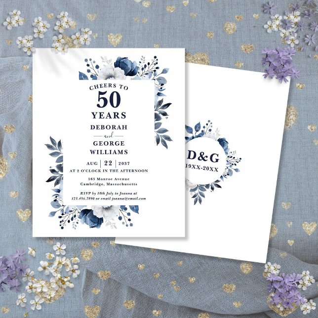 Navy Cheers To 50 Years Anniversary Invitation (Navy Cheers To 50 Years Anniversary Invitation)