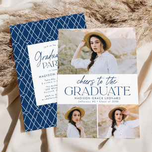 Navy   Cheers to the Grad Photo Graduation Party Invitation