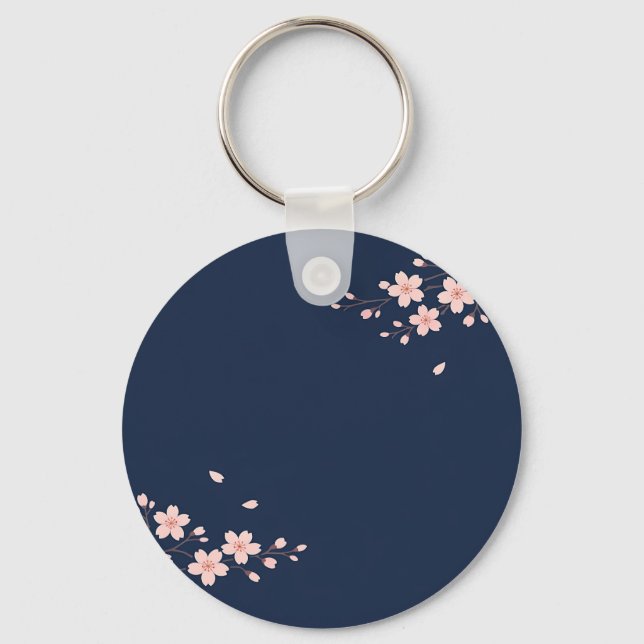 Navy Cherry Blossom Branch Key Ring (Front)