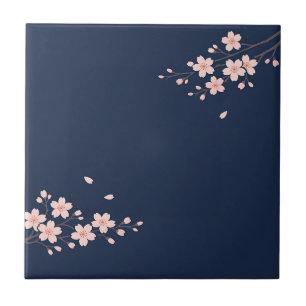 Navy Cherry Blossom Branch Tile