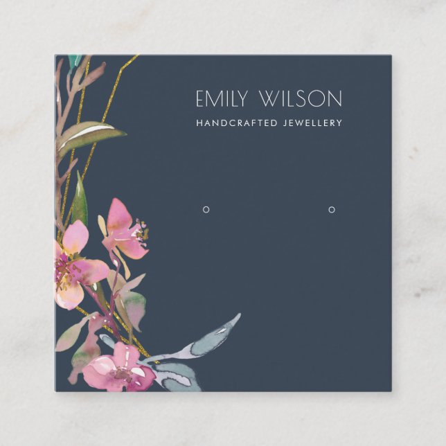 NAVY CHERRY BLOSSOM STUD EARRING DISPLAY LOGO SQUARE BUSINESS CARD (Front)
