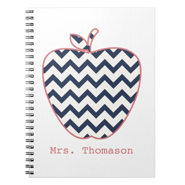 Navy Chevron & Coral Teacher Apple Notebook (Front)