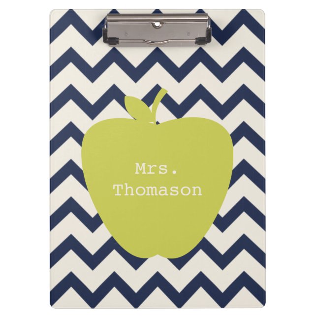 Navy Chevron Yellow Apple Teacher Clipboard (Front)
