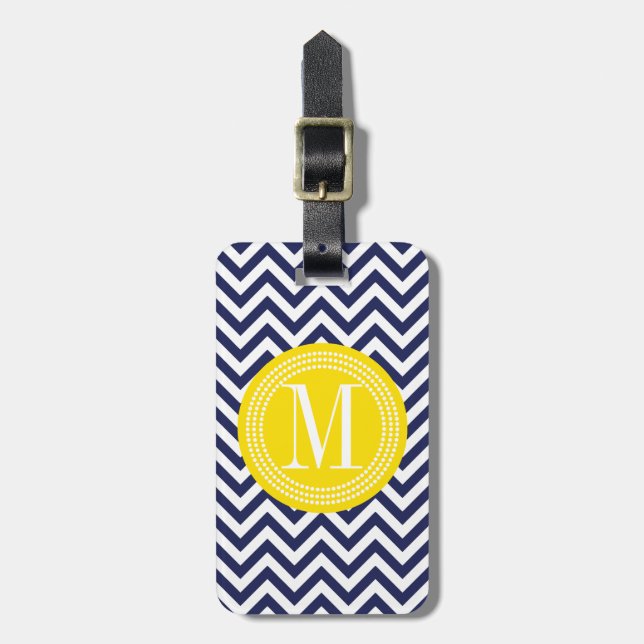 Navy Chevron Zigzag Personalised Monogram Luggage Tag (Front Vertical)