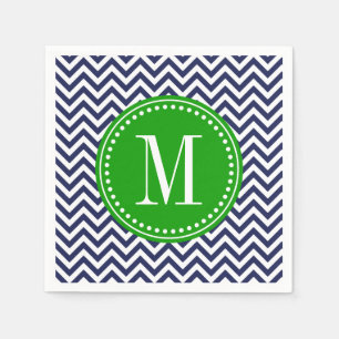 Navy Chevron Zigzag Personalised Monogram Napkin