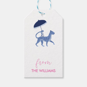 Navy Chinoiserie Cheetah Custom Gift Tags