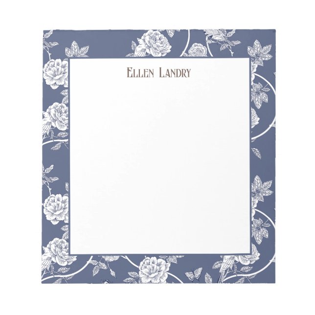 Navy Chinoiserie Floral Personalised Notepad (Front)