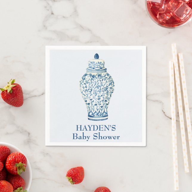 Navy Chinoiserie Ginger Jar Personalised Napkin (Insitu)